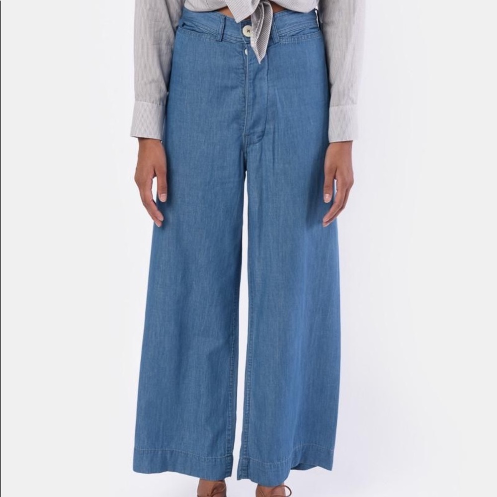 Jesse Kamm Women's Blue Chambray High Rise Sailor Pants